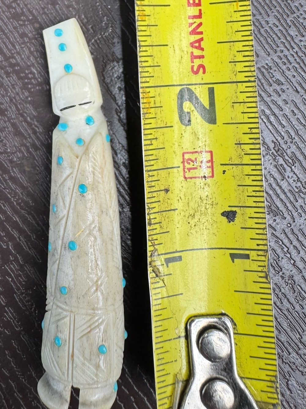 Hand Carved Ivory-Tone Figurine with Turquoise Dot Accents - Picture 3 of 3